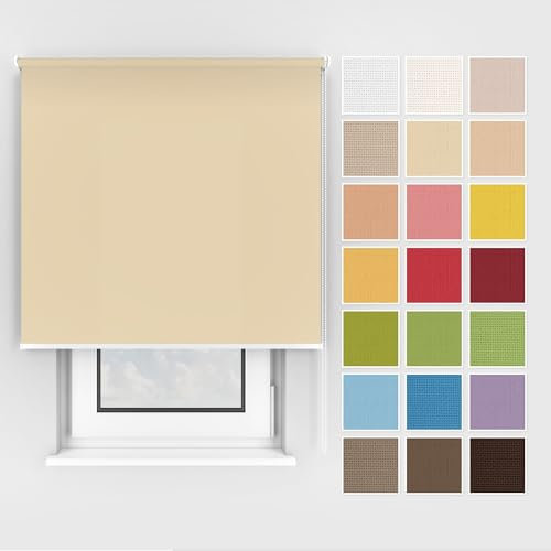 Estika Rollo mit Bohren Deckenmontage und Wandmontage, Breite: 60 cm, Höhe: 150 cm, Farbe: Cremig, 25 Stoff Farben, Fenster rollos für innen, Sichtschutz für Fenster und Balkontür