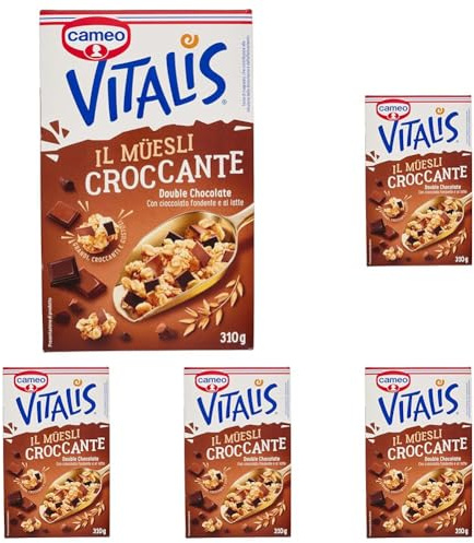 Cameo Vitalis Muesli Croccante Double Chocolate, con Fiocchi Integrali di Avena Cioccolato Fondente e al Latte, Cereali Grandi Croccanti e Gustosi, Circa 10 Porzioni, Ricco di Fibre, 310 g
