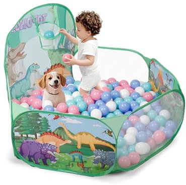 ZimiTeda Dinosaures Piscine à balles pour Tout-Petit avec Panier de Basket-Ball Fosse à balles Pliable pour bébé Pop-up pour Filles Garçons Fosse à balles pour Chien 120 cm Large Balles Non incluses