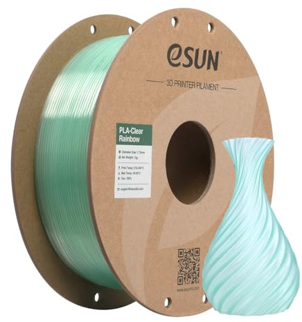 eSUN Clear Rainbow PLA Filament 1.75mm, Eis Transparent Grün,1KG | Transluzentes mehrfarbiges 3D Druck Filament 1KG Spule (2.2 LBS) für 3D Drucker
