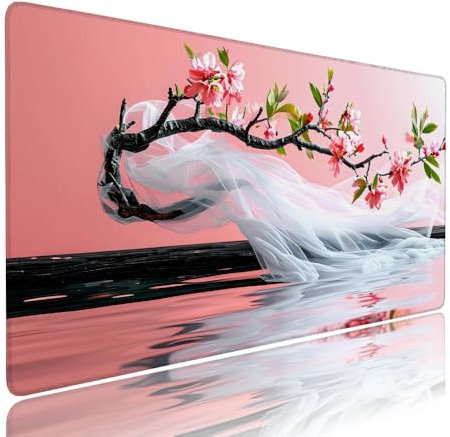Tapis de Souris XXL Rose sous Main Bureau Gaming Accessoire Clavier Mouse Pad Fleur Etendu Large Tapis Gaming 800x300x3mm Protection Bureau avec Base en Caoutchouc, Bords Surpiqué Antidérapant d-253