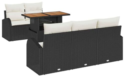 vidaXL Garten-Sofa-Set mit Speicher 6 pcs Schwarz Poly Rattan, Garten und Terrasse, modernes modulares Sofa-Set, viel Stauraum, Lounge, anpassbare Sitzgelegenheiten