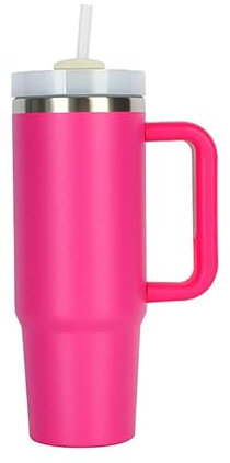 40oz 2nd Gen Vacuum Insulated Car Cup with Straw - Large Capacity Beer Mug for Cold/Hot Drinks (Pink)