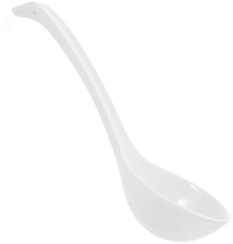 MOKKHNB Porcelain Soup Spoon 10.6 Inch Bone China Ladle Microwave and Dishwasher Safe Reusable Serving Utensil for Ramen Wonton Miso Soup Home and Restaurant Use