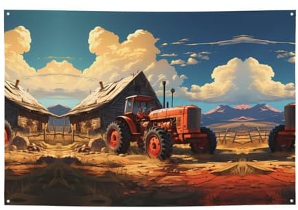 Farm Red Traktor Holiday Banner gedruckt Party Dekorationen geeignet für Feiertagsfeiern und Zeremonien Dekorationen 180,3 x 119,4 cm