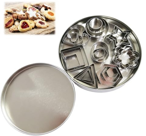 ALONK 24 Stück Plätzchen Ausstecher Set, Edelstahl Geometrische Keksformen mit 8 Formen Stern Blumen Sechseck Herz für Backen Fondant Torten