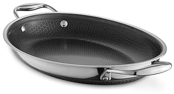 HexClad Hybrid 23 X 32 CM Oval Roasting Pan, Dishwasher-Friendly, Oven-Safe Up to 480°C, Compatible with All Cooktops