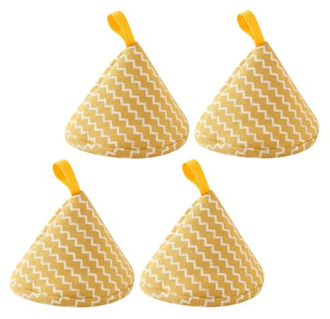 PERSELOSO Set 4 Pezzi Presine da Cucina Triangolari Gialle in Poliestere e Cotone, Resistenti al Calore e All'usura, Perfette la Cucina Domestica la Cottura Sicura