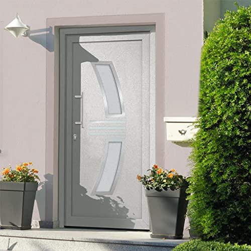 Eingangstür mit Rahmen Weiß 88x208 cm, Haustür mit 5 Schlössern, 3D-verstellbaren Scharnieren, Aluminiumschwelle und Isolierverglasung, inklusive Türgriffe und Montageset