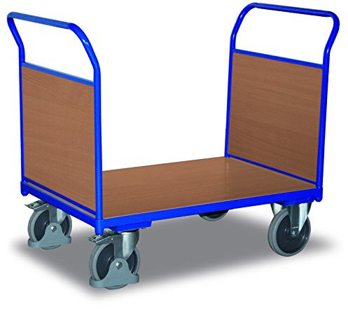 Doppel Stirnwandwagen mit Holz RAL5010 Enzianblau Stirnwagen Schiebebügelwagen