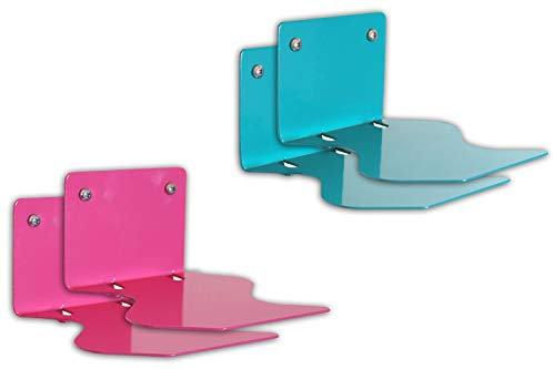 Luxflair Lot de 4 étagères invisibles pour livres flottants : porte-livres courbés, brillant, turquoise (bleu) et magenta (rose/rose)