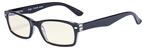 Eyekepper Computer-Lesebrille mit Federscharniere Bügle in UV-Schutz, Anti-Blau-Strahlen Blendschutz und kratzfest Gläser (Gelb getönte Gläser, Schwarz Fassung)