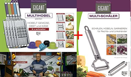 Novabest Gigant Multihobel + V-Messer + Edelstahl-Schäler (Gesamt 4 Einsätze) (Lila)