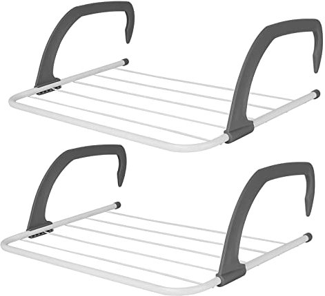 ASAB 2X Radiator Drying Rack Clothes Airer Towel Holder 5 Bar Radiator Hanging Rail 3M Drying Capacity Laundry Airer For Balcony Rustproof Coating Clothes Drying Rack