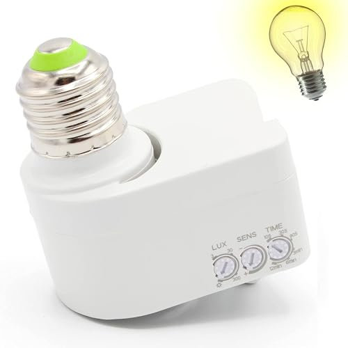 FISHTEC Douille Détection de Mouvements 360° avec culot E27 - Sensibilité Réglable - Durée et Intensité Réglable - Compatible Ampoule LED - Allumage Automatique - Technologie Micro-Ondes