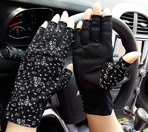 Femmes Dames Gants de Conduite Cyclisme Demi-doigts Maille Mitaines Coton Eté GYM Fitness Entraînement Moufles Silicone Respirant Court Protection Solaire Golves Sport pour Vélo Moto Équitation Voyage
