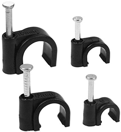 Kabelschellen, Kabelklemmen Nagelschelle Haftclips mit Nagel 6mm 7mm 8mm 10mm U-Clip und Schrauben Sortiment von 400 Stück Schwarz