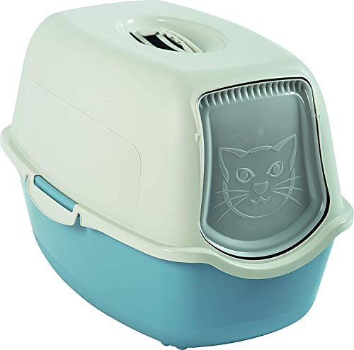 Rotho - Arenero Bailey Rothopro para gatos con base azul cielo y tapa blanca