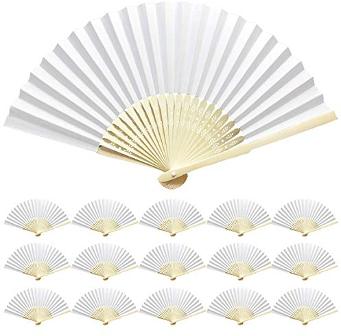 Woohome 15 PCS Hand Fan Foldable Paper Fan for Dancing, Part, Picnic, Wedding Party Gift, Guest Favour Wedding Decoration (White)
