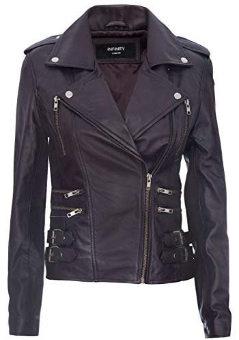 Infinity Leather Damen Retro Lila 100% Nappaleder Bikerjacke 3XL