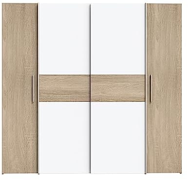 FORTE KALIXTUS Schrank 200, Kleiderschrank, Schwebetürenschrank Skandinavisch Schlafzimmer 4-türig, Holzdekor: Sonoma Eiche / Weiß, 200 cm breit x 190.5 cm hoch x 62 cm tief