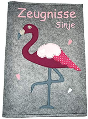 Personalisierte Zeugnismappe - Flamingo - handmade - aus Filz A4 für Mädchen ab Klasse 1