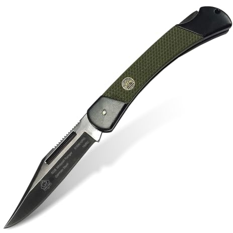 Puma SGB – Whitetail Ranger - Kompaktes Klappmesser - G10 Griffschalen Olivgrün - 78mm Klinge aus deutschem Stahl (1.4116, 55-57 HRC) - Schwarz eloxiert - Back-Lock (Art.Nr.: 6169610RG)