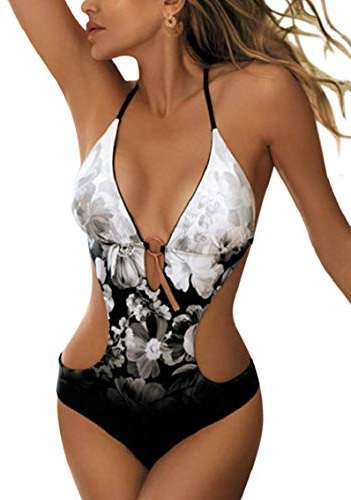 heekpek Einteiliger Badeanzug Damen V-Ausschnitt Sexy Neckholder Bikini Cut Out Triangel Bademode Damen