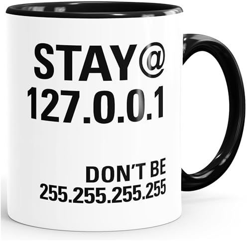 MoonWorks® Kaffee-Tasse stay@home Corona-Virus Pandemie 127.0.0.1 Localhost Computer Nerd Coder Schwarz Keramik-Tasse