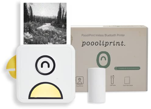 Poooliprint L1 Impresora de bolsillo sin tinta – Mini teléfono Bluetooth portátil Poooli impresora térmica para iOS + Android imprimir fotos adhesivas, etiquetas, notas, listas para diario, amarillo