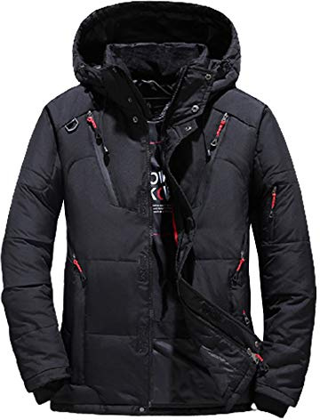 AKT Doudoune d'hiver pour Homme Manteaux Épais Thermiques Parka de Neige Veste en Duvet de Canard Chauffée pour Homme,Black,XL