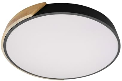 LEDKIA LIGHTING - Plafón LED 24W Circular Madera | CCT Seleccionable 2700K-6500K | Ø418 mm | Iluminación Constante 1800 lm | Instalación Sencilla, Negro, Metal