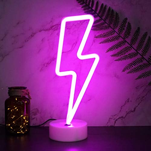 YIVIYAR Pink Lightning Bolt Neon Light - LED Wall Light USB/Battery Operated - Aesthetic Room Decor for Bedroom - Neon Sign Lamp for Christmas