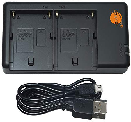 DSTE NP-F Chargeur de batterie double USB compatible avec Sony NP-F330, NP-F550, NP-F570, NP-F750, NP-F770, NP-F930, NP-F970, NP-FM50, NP-FM500H, alimentation par câble de charge micro USB vers USB-A