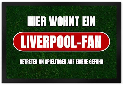 speecheese Hier wohnt EIN Liverpool-Fan Fußmatte XL in 40x60 cm mit Rasenmotiv Sportfan Liverpool England Sport Europa
