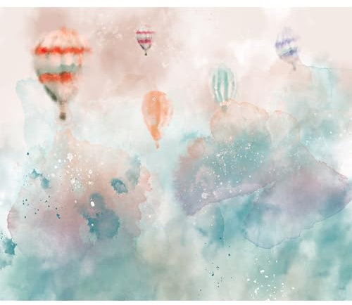 decomonkey - Papier Peint Panoramique Abstrait 350x256 cm - Décoration murale moderne – Tapisserie décorative pour chambre salon - Aquarelles pour enfants paysage coloré ciel