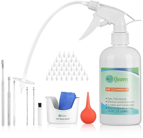 Ear Wax Removal Tool, Ear Cleaning Kits Safe Ear Irrigation Kit Ear Flush Kit for Adults Kid, Ear Wax Washer Device Easy to Operate, Includes Basin, Syringe, Curette Kit, Towel and 40 Disposable Tips