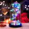 DASIAUTOEM - Rosa artificiale sotto campagna di vetro, di seta, con illuminazione LED, base in legno, modello “la bella e la bestia”, regalo romantico adatto per la festa della mamma, anniversario di