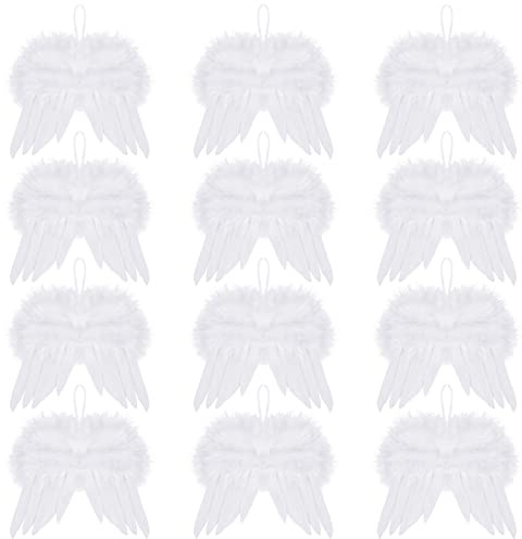 Lystaii 12pcs Angel Feather Wings Ornament for Crafts Mini Angel Wings Christmas Tree Decor Hanging Vintage Chic Pendant for Xmas Holiday Party Decorations DIY Gifts Wedding (6.3 x 5.5 Inch, White)