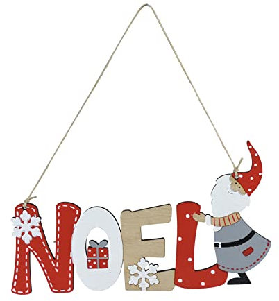 Andiker Ornements de Noël en Bois, Panneau pour Porte, Plaque du Père Noël, Pendentifs d'Arbre, Décoration de la Maison (Motif NOEL)
