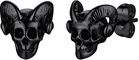 FaithHeart Schwarz Creolen Ohrstecker mit Ziegenschädel für Freunden Ehemann Piercing Baphomet Ohrstecker für Geburtstag Vatertag Valentinstag