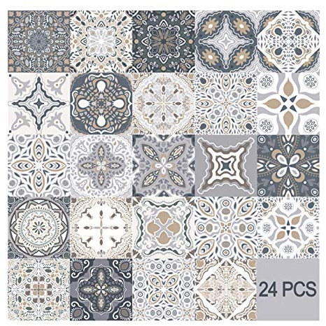 HORIWE Mosaico Muro Piastrelle Adesivi 24 Pezzi PVC Piastrelle Adesivi Marocco Autoadesivo Carta da parati Impermeabile Adesivi murali per la cucina, guardaroba, da tavolo (20x20cm(8x8),Marocco)