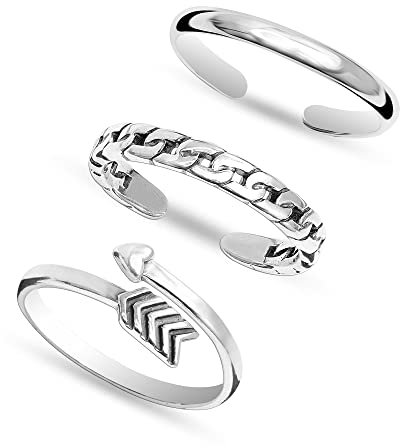 LeCalla 3 Stück 925 Sterling Silber Panzerglied Pfeilband offen verstellbarer Zehenring für Damen