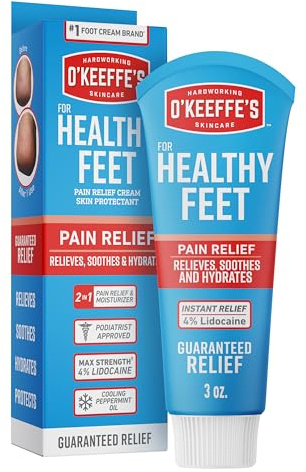 O'Keeffe's for Healthy Feet Pain Relief Skin Protectant Cream; 3 Ounce Tube (Pack of 1); Foot Pain Relief Cream; Cooling Foot Cream