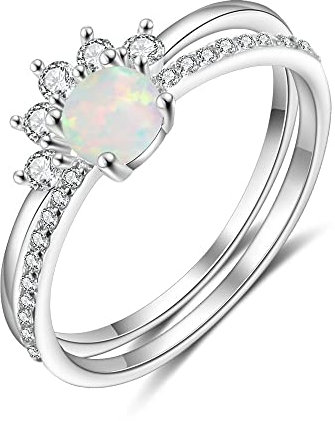 LOKILOKI 2 Stück/Set 925 Sterling Silber Stapelbarer Opal Ring Klar Cz Fingerringe Für Frauen Ehering Silber 925 Schmuck