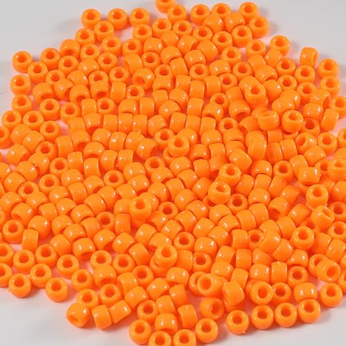 1000Pcs Acrylic Orange Kandi Pony Beads 6x9mm Bulk for Bracelets Making Kit | 6x9mm,for Necklace Jewelry Making Earring Hair Braiding,for Friendship,crystal,for crafts,for keychains,Large Hole