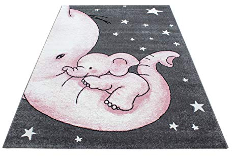 Muratap Kids Olifant Kinderteppich - Kurzflor Weicher Teppich für Kinderzimmer Babyzimmer Mädchen Spielzimmer Geschenk Baby Kinder - 120x170 cm - Farbe: Rosa
