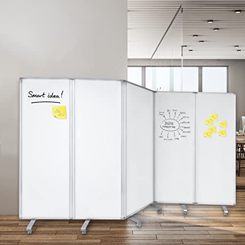 MOB Präsentationswand - Mobile Trennwand - Whiteboard - magnetisch & klappbar - Stellwand Trennwand Raumteiler - Pinnwand mit feststellbaren Rollen - doppelseitig nutzbar (180 x 300 cm)