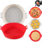 TamBee Silicone Air Fryer Liners Reusable Air Fryer Silicone Basket Pot 8 inch Airfryer Silicone Liners Baking Tray Air Fryer Accessories Mats Heat Resistant for Baking Roasting Oven (Red & Gray)