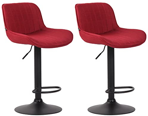 CLP 2er Set Barhocker Lentini Stoff I Thekenhocker Höhenverstellbar I Barstühle Mit Fußstütze I 360° Drehbar I Tresenstühle Mit Trompetenfuß, Farbe:rot, Gestell Farbe:schwarz